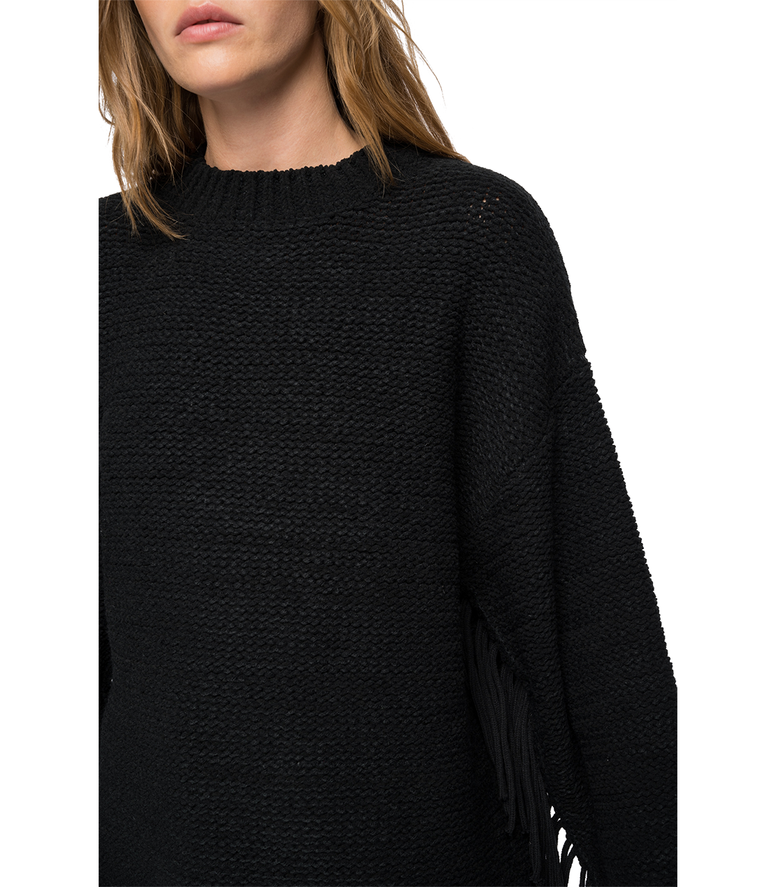 両面パイル フリンジ付きクルーネックセーター 詳細画像 ブラック 5